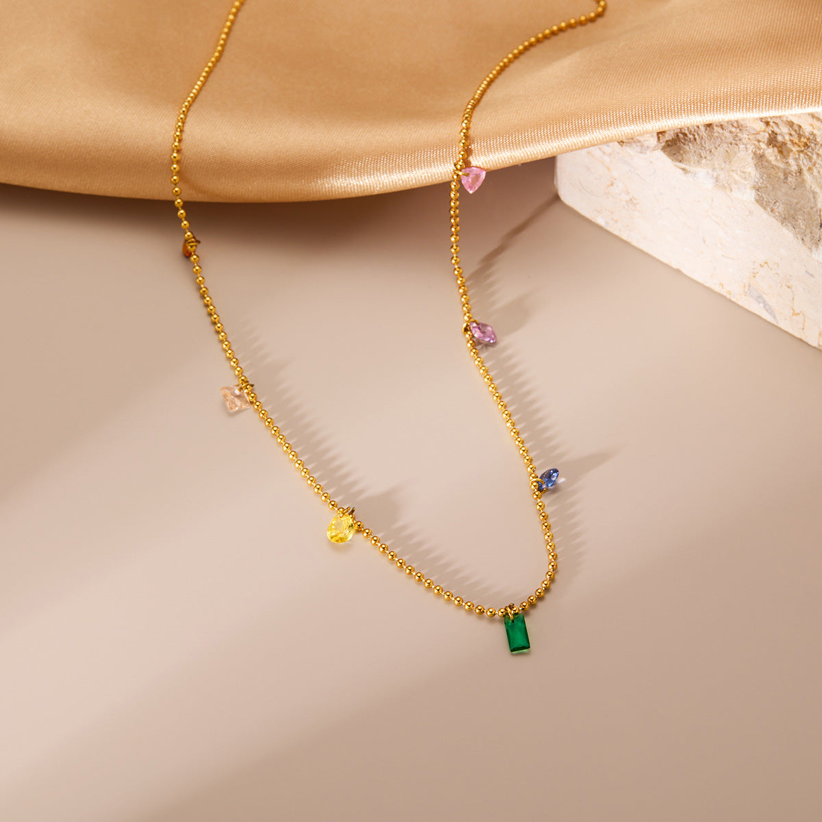 Minimalist Color Zircon Small Titanium Steel Necklace For Women