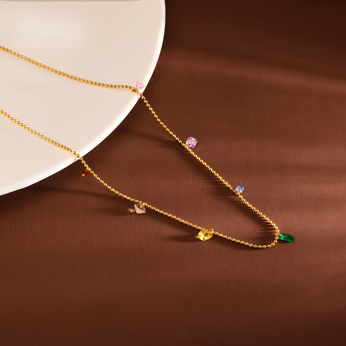 Minimalist Color Zircon Small Titanium Steel Necklace For Women