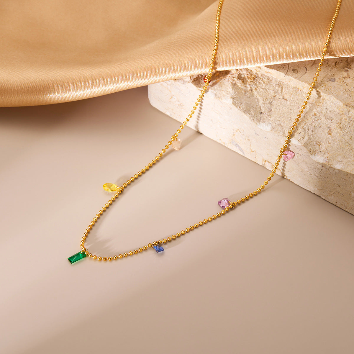 Minimalist Color Zircon Small Titanium Steel Necklace For Women