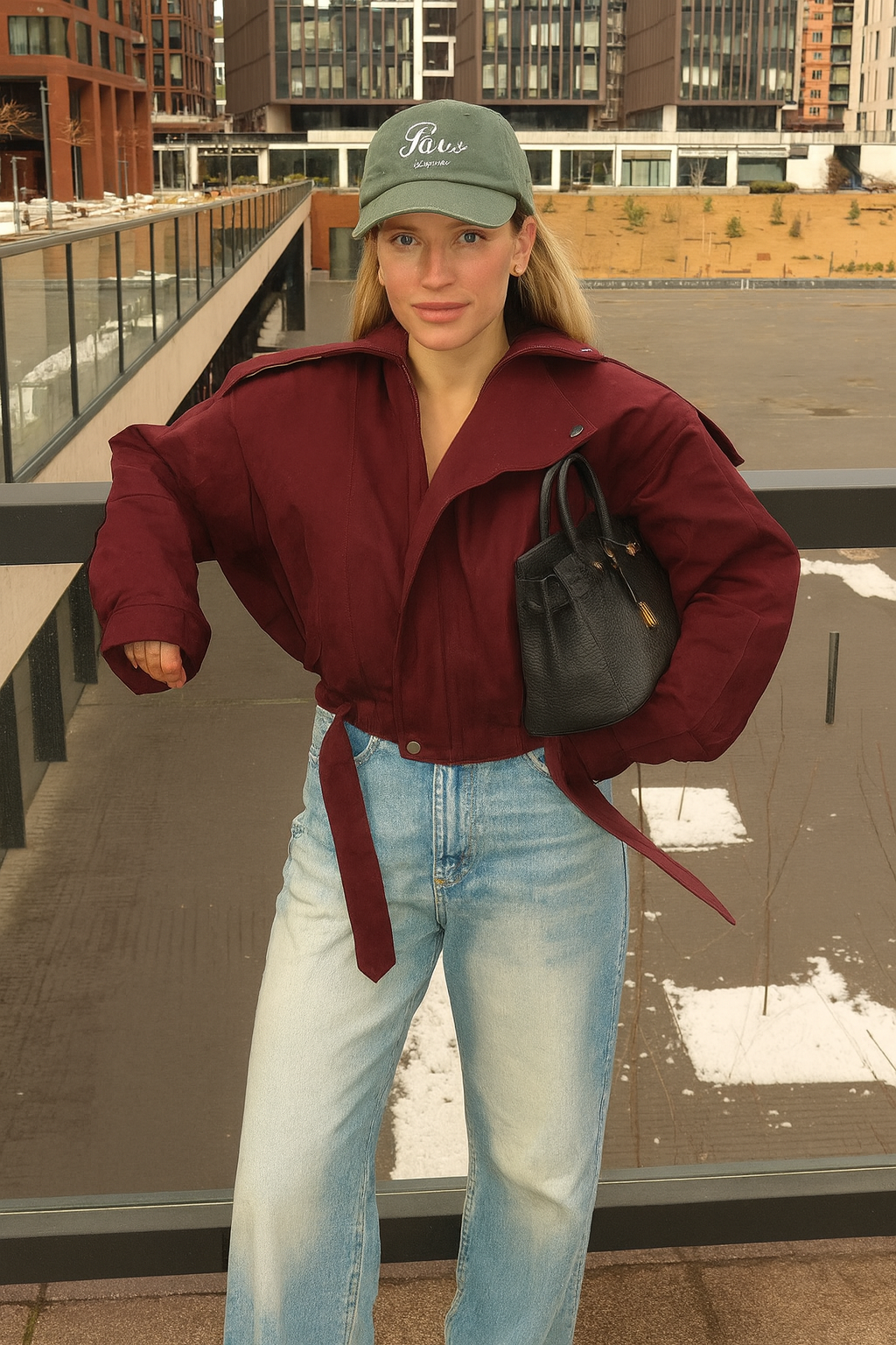 Fashion Wine Red Zipper Loose Overcoat Women