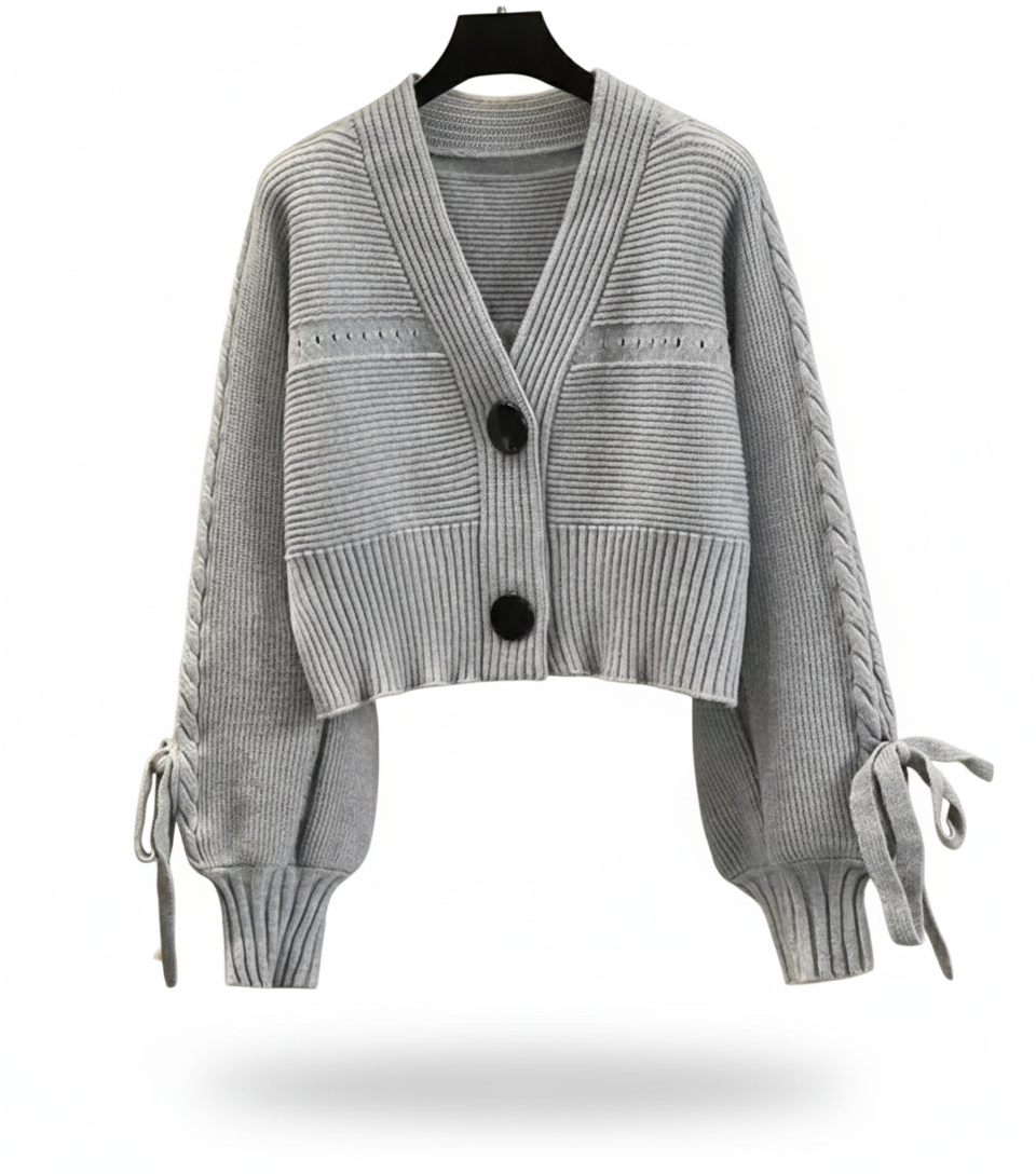 High-End Short Knitted Cardigan Women Autumn And Winter New Fashion V-Neck Lantern Sleeve Loose Sweater Coat Ladies Tops