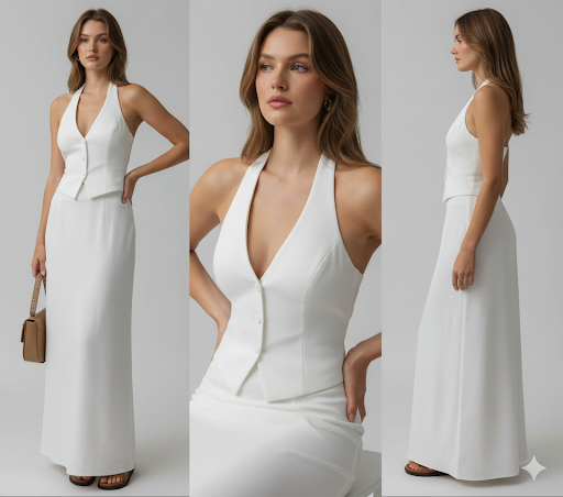 Women 2 Piece Summer Outfits Solid Color Button Halter Tops and Slit Long Skirt Set for Streetwear y2k Aesthetic Clothes