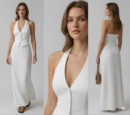 Women 2 Piece Summer Outfits Solid Color Button Halter Tops and Slit Long Skirt Set for Streetwear y2k Aesthetic Clothes