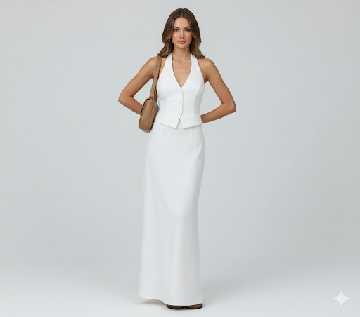 Women 2 Piece Summer Outfits Solid Color Button Halter Tops and Slit Long Skirt Set for Streetwear y2k Aesthetic Clothes