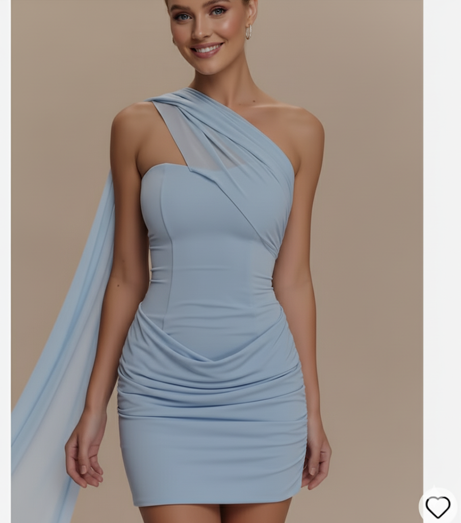 XIAOTANG One Shoulder Backless Sexy Mini Dress Women Fashion Off-shoulder Sleeveless Backless Draped Ruched Bodycon Club Dress