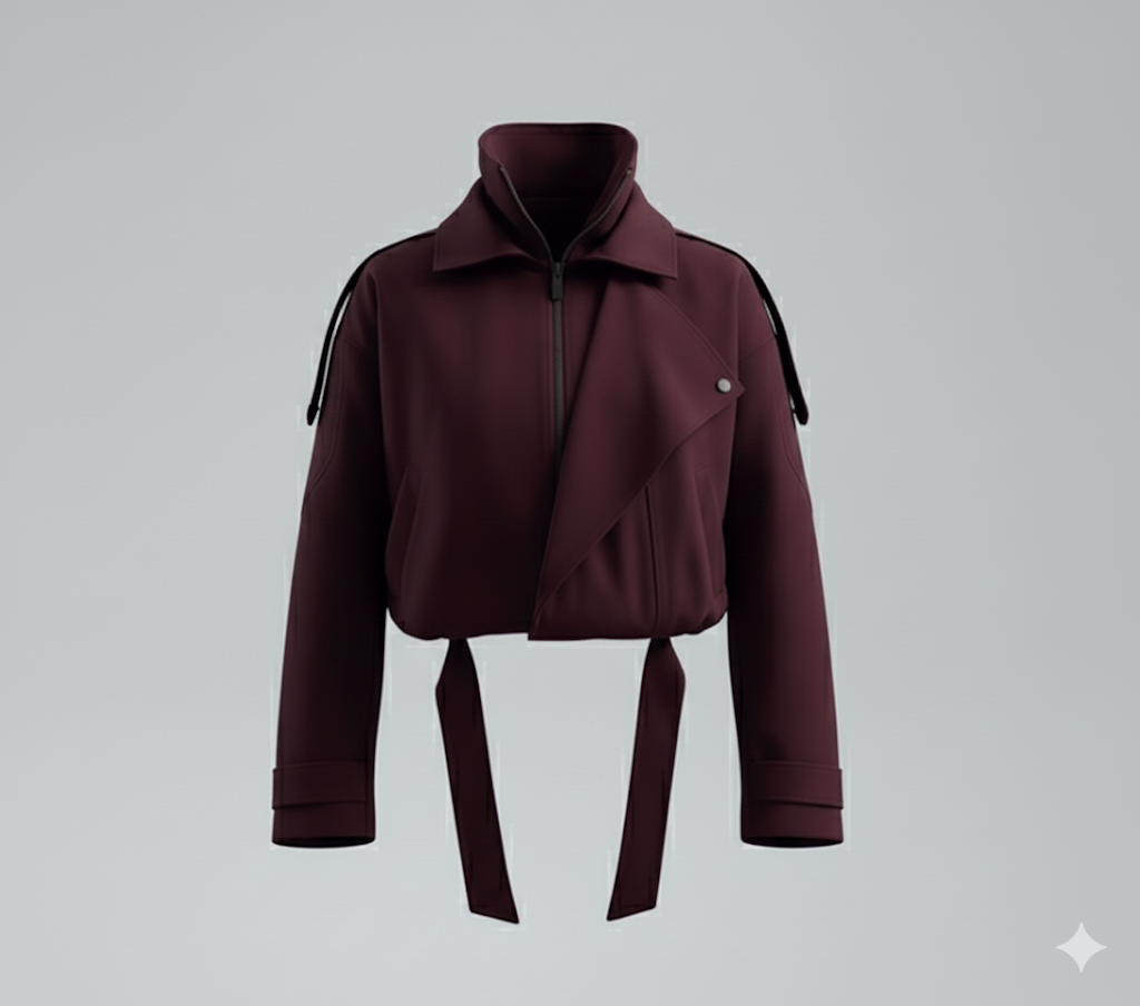 Fashion Wine Red Zipper Loose Overcoat Women