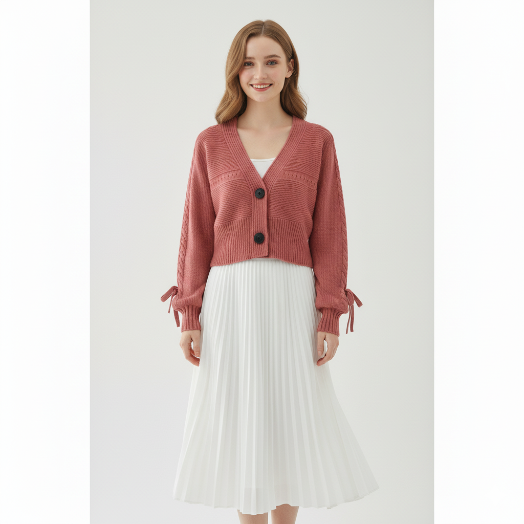 High-End Short Knitted Cardigan Women Autumn And Winter New Fashion V-Neck Lantern Sleeve Loose Sweater Coat Ladies Tops