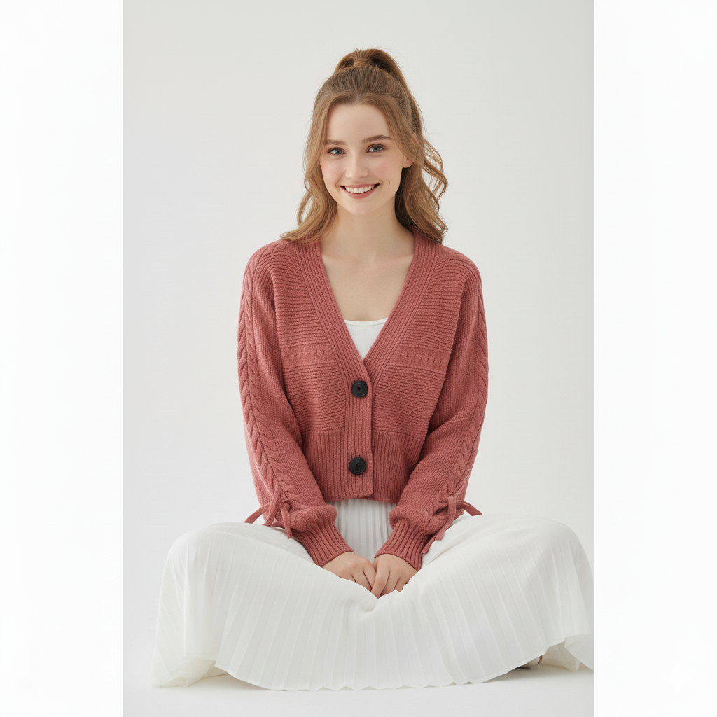 High-End Short Knitted Cardigan Women Autumn And Winter New Fashion V-Neck Lantern Sleeve Loose Sweater Coat Ladies Tops