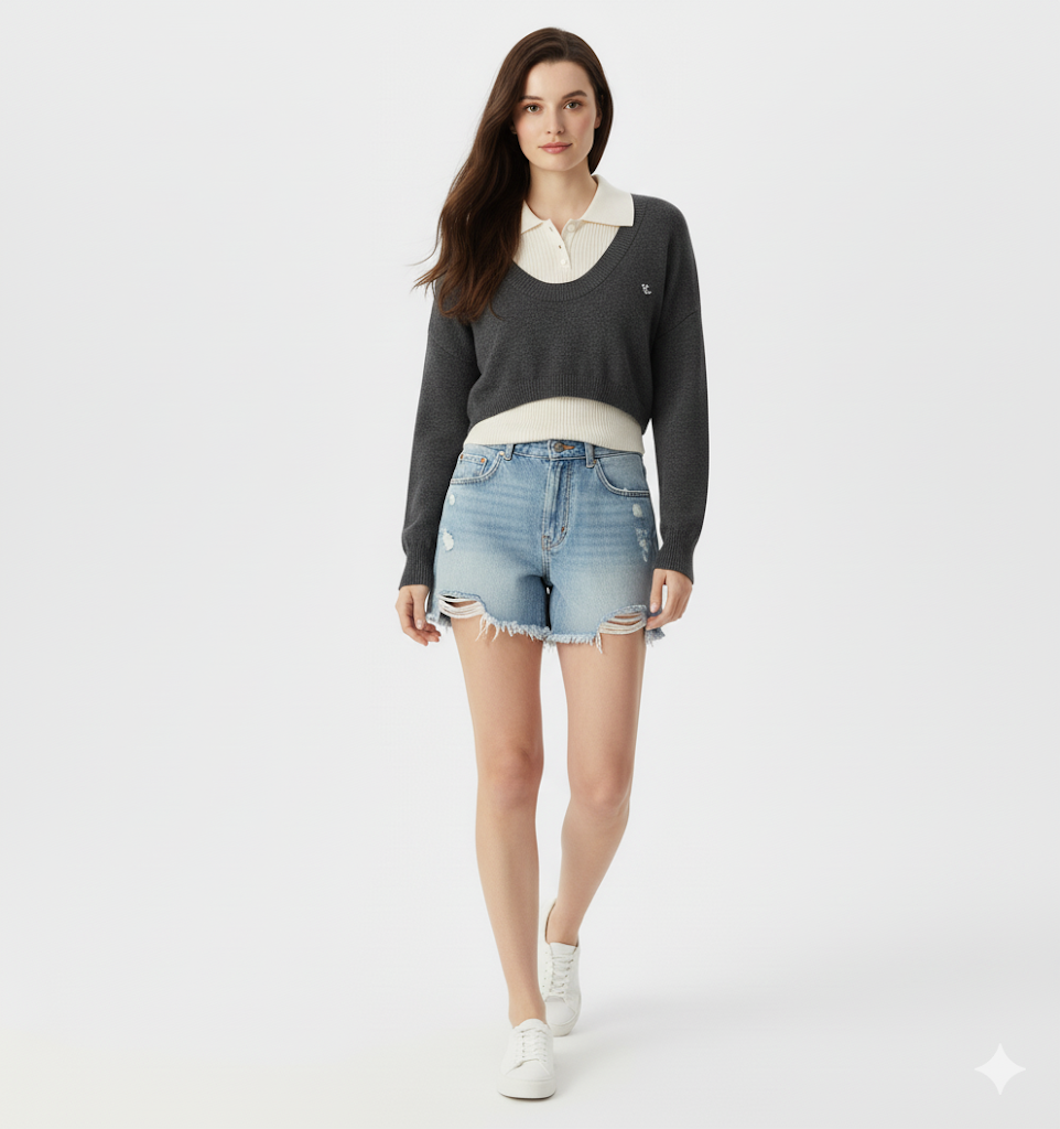 American Style Short Sweater Women's Autumn Winter Wear Two-Piece Set Knitted Sweater And Vest Top outfit knitted Pullover Shirt