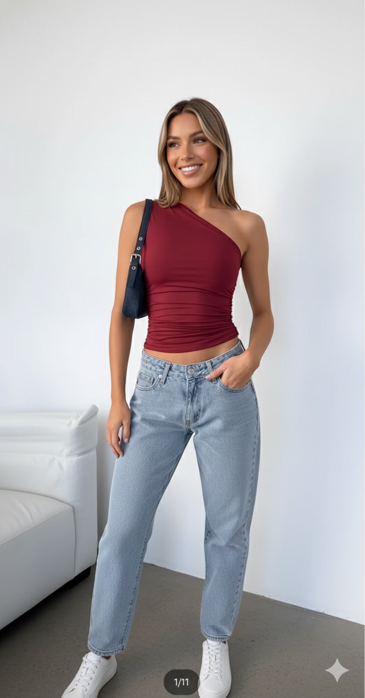 Solid Color One Shoulder Backless Shrink Tank Top T-Shirt Candy Color Tight Sexy Sleeveless Neckless Slim Casaul Top