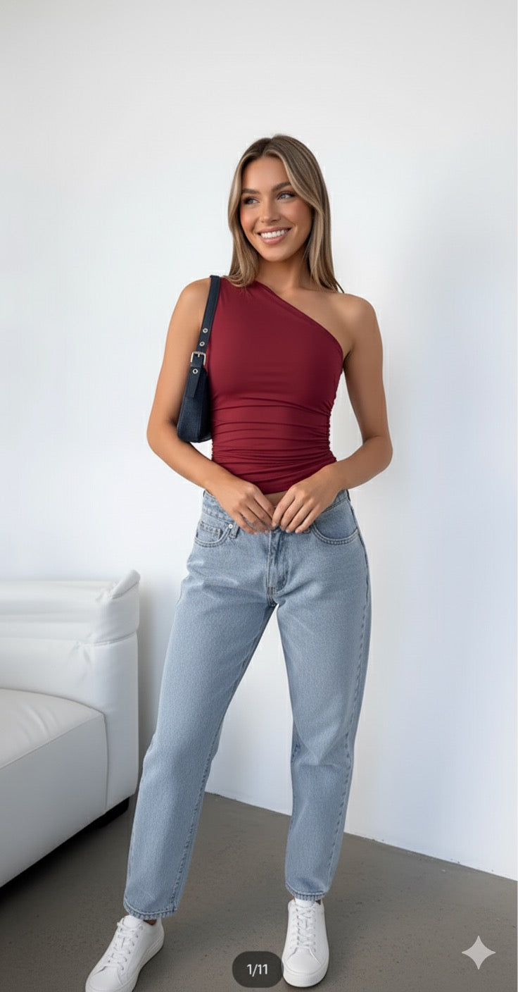 Solid Color One Shoulder Backless Shrink Tank Top T-Shirt Candy Color Tight Sexy Sleeveless Neckless Slim Casaul Top