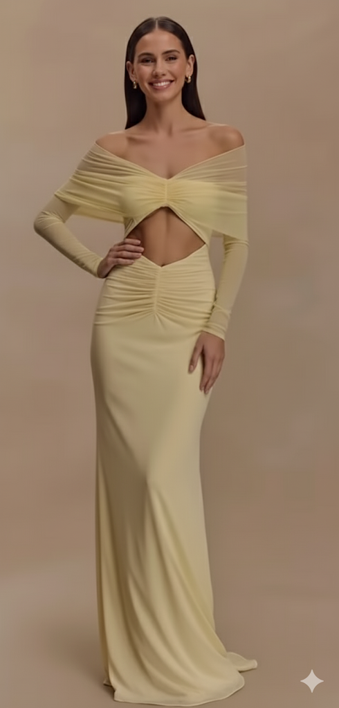 XIAOTANG Off-shoulder Hollow Out Sexy Maxi Dress Women Summer New Fashion Strapless Long Sleeve Ruched Club Party Long Dress